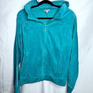 Juicy Couture Jeweled Womens Size Large Aqua Blue Crushed Velvet Full Zip Jacket
